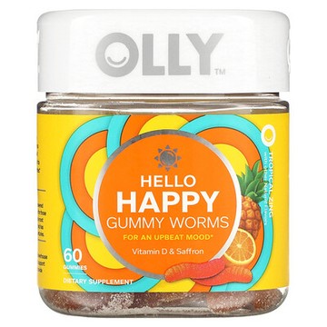 OLLY, Hello Happy，Gummy Worms，熱帶風味，60 粒軟糖