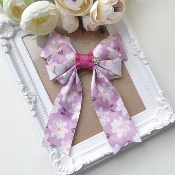 兒童小孩大款長尾蝴蝶結-紫紅花園