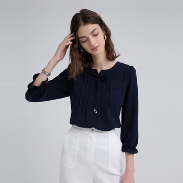 ILEY伊蕾 雪紡七分袖造型上衣(深藍；L-3L)