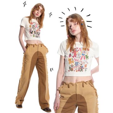 Next Passport 新品涂鴉印花白色短袖T恤女夏季短款上衣辣妹修身