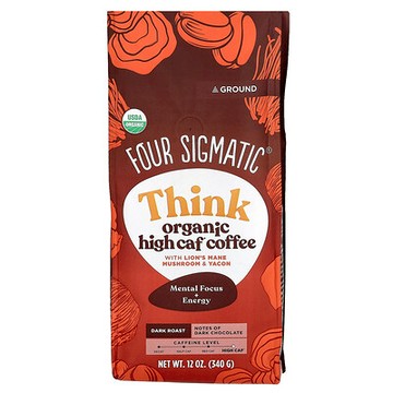 Four Sigmatic, Think，有機高咖啡萃取咖啡，含猴頭菇和雪蓮果，研磨，深度烘焙，12 盎司（340 克）