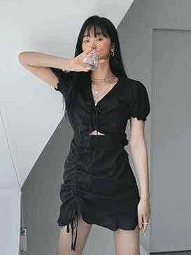 韓國空運 - 甘辛風抓皺洋裝 迷你短洋裝