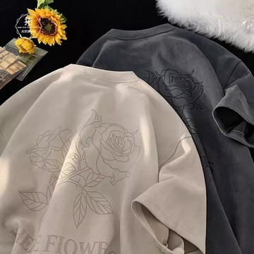 【隔日到貨 高品】320G重磅麂皮絨短袖t恤男女潮牌美式上衣印花復古風寬鬆上衣加大碼Oversize t恤加大碼寬鬆上衣
