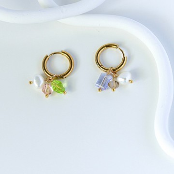 不對稱多彩施家水晶吊墜耳環禮物