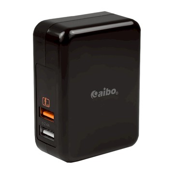 aibo QC2.0 智能5V/9V/12V 雙USB快速充電器 國際電壓AC100V-240V  黑色  1個