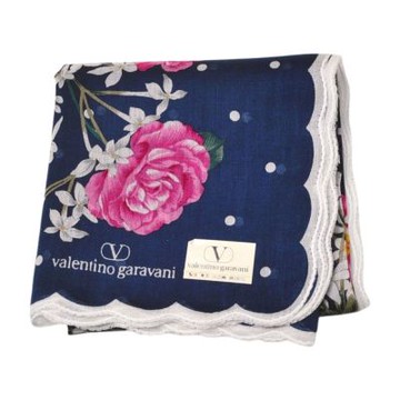 Valentino Garavani 華倫天奴藏藍玫瑰波點圖騰字母LOGO帕巾(46CM)
