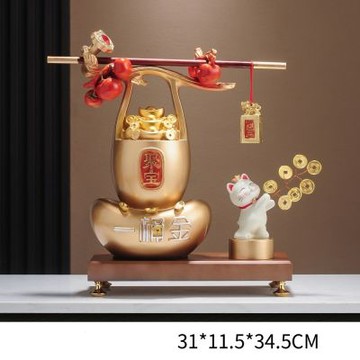 擺件 稱心如意擺件 稱心如意聚寶盆 招財貓擺件 客廳店鋪收銀臺擺件 喬遷開業禮物 搖錢招財貓