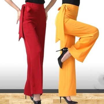 飄帶蝴蝶結摩登舞舞蹈褲女拉丁舞褲交誼舞褲練功服闊腿廣場舞褲子