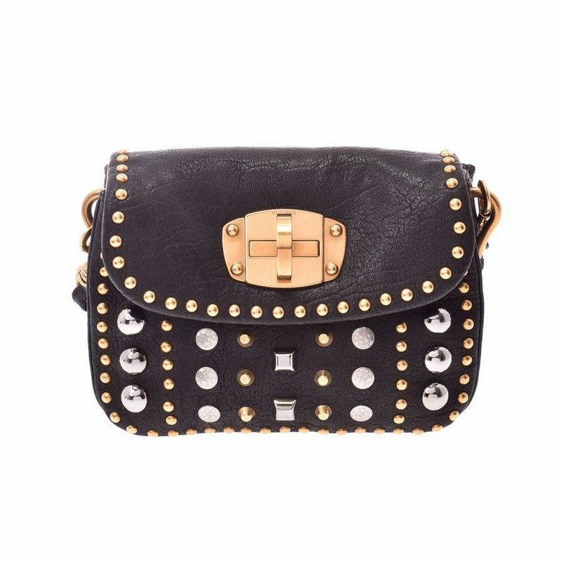 MIU MIU 黒 レザー クラッチバッグ miu miu スタッズ付き黒レザークラッチバッグ （Miu Miu Pre