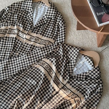 現貨+預購 男女絲質居家睡衣套裝緞面絲綢冰絲睡衣短袖睡衣睡褲薄款情侶款-千鳥格紋長褲74kl61【獨家進口】【米蘭精品】