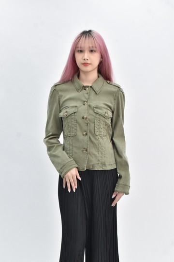 (S) paige 立領排釦綠色外套