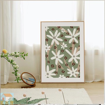 簡約北歐小清新綠色抽象幾何色塊花朵葉子裝飾畫客廳臥室餐廳掛畫