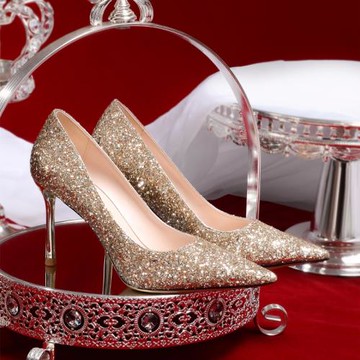 法式亮晶晶秀禾主婚紗兩穿新娘晚禮服2025款不累腳高跟婚鞋女細跟