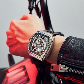 【GEYA格雅】長城龍系列 G78175 酒桶 晶鑽錶殼 鏤空 祥龍標誌錶蓋 夜光 機械 手錶