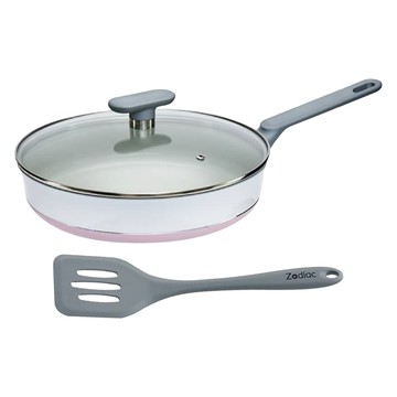 Zodiac 諾帝亞 絕美雙色陶瓷平底鍋 28cm (附矽膠鍋鏟)  1組