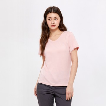 Hang Ten- 經典純棉V領腳丫短袖T恤-女(灰紅)