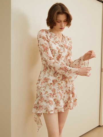 ASYMMETRIC RUFFLE MINI DRESS_VINTAGE FLOWER