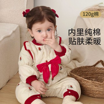 嬰兒連體衣秋冬裝女寶寶拜年衣服夾棉新生兒百天周歲外出哈衣爬服鑫弘-萌寶童裝可開發票