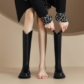 大碼粗跟不過膝長靴女41一43秋冬拉鏈中跟長筒靴厚底高筒騎士靴40