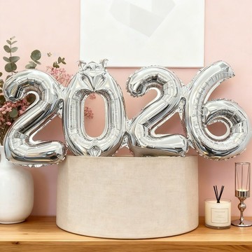 新款2026數字氣球連體生日 皇冠新年裝飾鋁膜 背景佈置拍照幼兒園