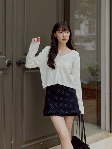 小圓點花邊針織短裙