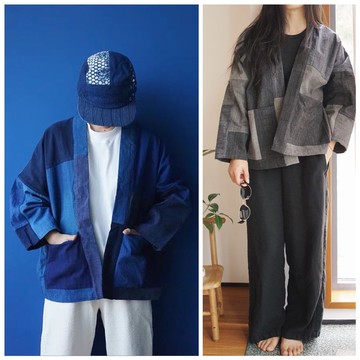 灰色 土布日式和風開衫外套 野良著 indigo拼布外套中性風格