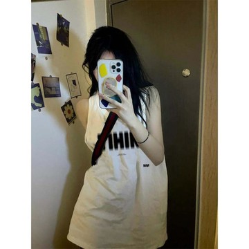 已售9642件💖赤道少女 純棉 上衣 無袖上衣 夏天衣服 美式復古 字母印花 下半身失蹤 女生衣服 韓系 ins 風衣