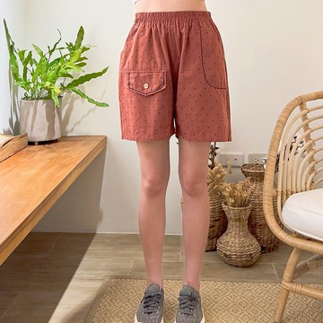 Hana Mokuba 不對稱口袋滿版印花鬆緊腰短褲