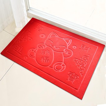 G+居家 絲絨刮沙泥除塵地墊 招財貓  亮紅色  1個  58 x 38cm