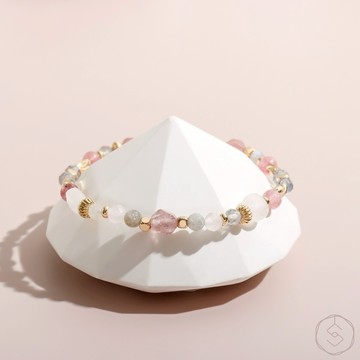 【SPANCONNY】(人緣+愛情) 御意 | 草莓晶 拉長石 粉水晶 白水晶 | 天然水晶手鍊