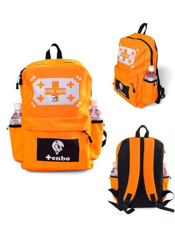 防災背包、STAY SAFE、螢光橘、反光條、尼龍、18L、防災士設計、附口袋