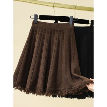 大碼女裝針織半身短裙春季新款胖mm松緊高腰顯瘦遮肚減齡A字裙子