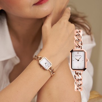 RELAX TIME 長方手鍊風格女錶 玫瑰金 白 (RT-109-2-03)