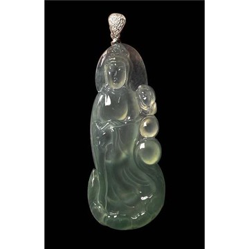 【森茂珠寶】天然翡翠A貨 福祿雙色泛光玻璃種自在觀音