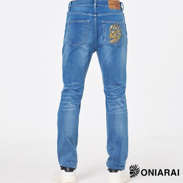 【㊙年貨獨家價】墨繪雲朵精繡鬼頭中腰丹寧小直筒褲 - BLUE WAY 鬼洗い