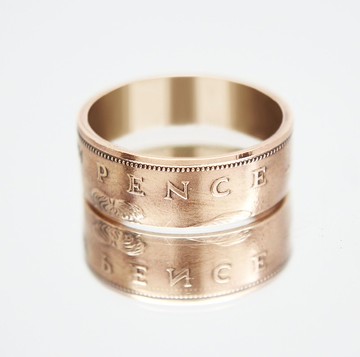 英國硬幣戒指 2 便士 1980 伊麗莎白 2 男士硬幣戒指硬幣戒指