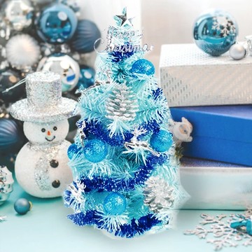 聖誕樹裝飾 LED20燈彩光電池燈 免組裝  30cm  藍色 + 銀色