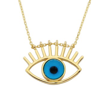 跨境新品項鏈 惡魔之眼銅電鍍14K真金邪眼睫毛項鏈女式幸運吊墜