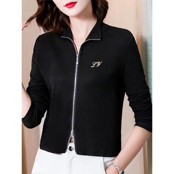 黑色拉鏈針織衫短外套女長袖2025春季新款小個子開衫爆款打底上衣