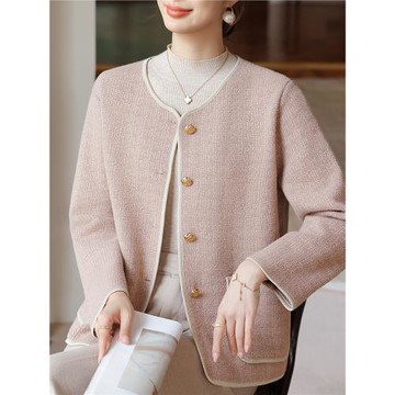 年輕媽媽裝秋裝外套小香風洋氣上衣短款中老年女春秋時尚針織開衫