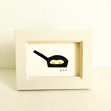 訂製商品【迷你原畫】「荷包蛋」 ※含木製迷你畫框 插畫・水彩・迷你畫框