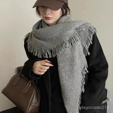 🔥臺灣出貨🔥韓版小衆設計感流蘇三角大披肩外搭女秋冬純色百搭氛圍感保暖圍巾 H7TV