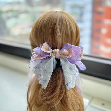 獨家蕾絲歐根紗蝴蝶結相交夾香蕉夾仙女夾髮夾-跳舞的貓咪