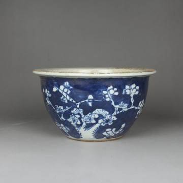 晚清民國民窯手繪青花梅花紋花盆缸 古玩收藏古董仿古瓷器擺件