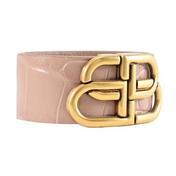 BALENCIAGA 巴黎世家 596175 金屬釦飾寬版鱷魚紋手環.裸粉