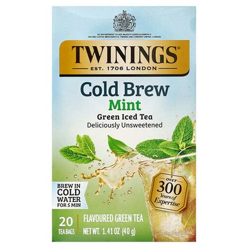 Twinings, 冷泡冰茶，綠茶，薄荷味，未增甜，20 個單份茶包，1.41 盎司（40 克）