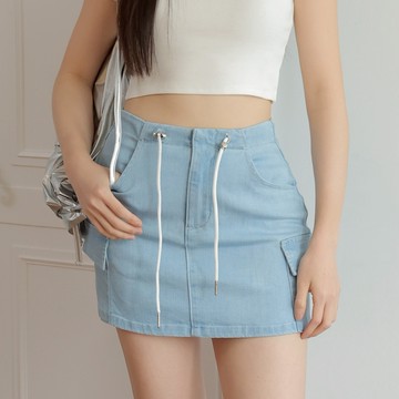 CC.DAILY-腰抽繩口袋牛仔裙(二色)-女【H2CO037】