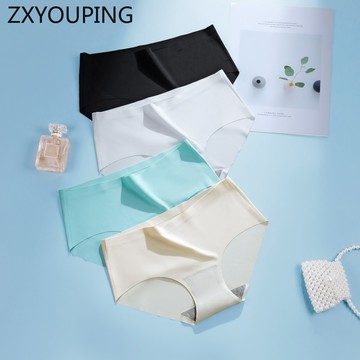 Zxyouping 4 件無縫女式內褲純色冰絲內衣套裝中腰內褲