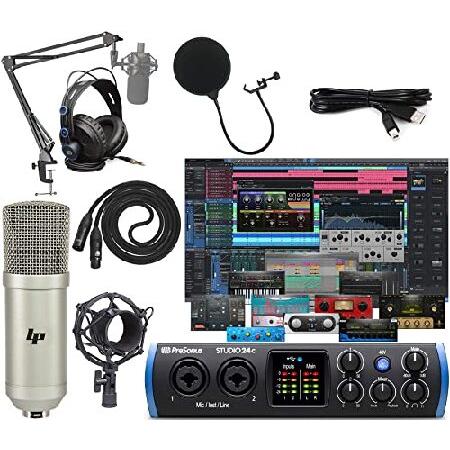 PreSonus Studio 24c 2x2 USB Type-C Audio MIDI Recording Interface with Studio One Artist Updated Software Pack and Adjustable Boom Arm Kit HD7 Headpho