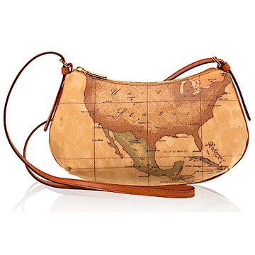 Alviero Martini 義大利地圖包 拉鍊斜側肩背包-地圖黃